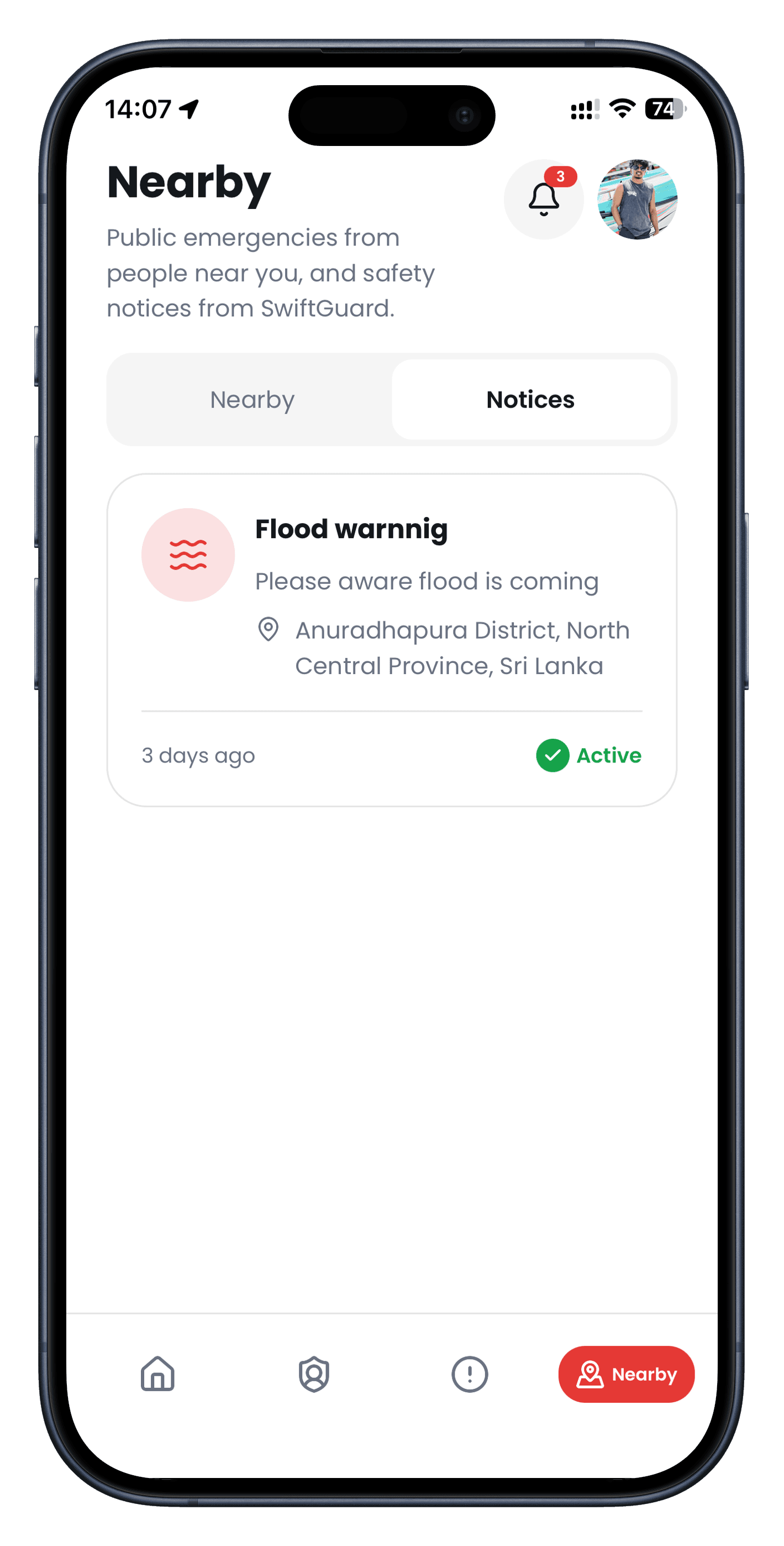 Nearby notices with a public flood warning