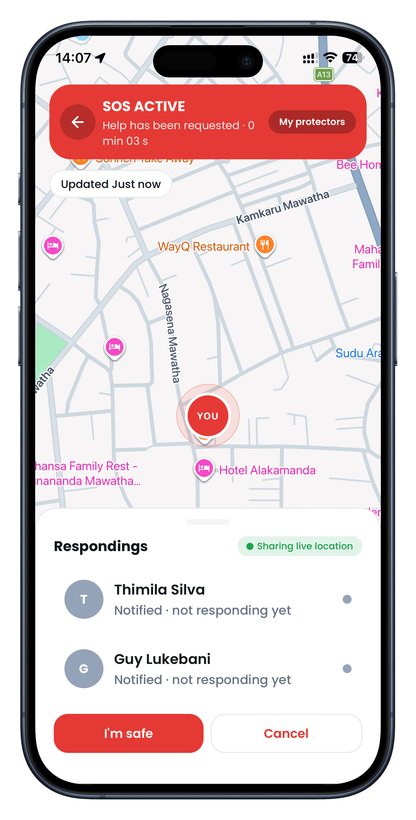 Live SOS map sharing location with My protectors